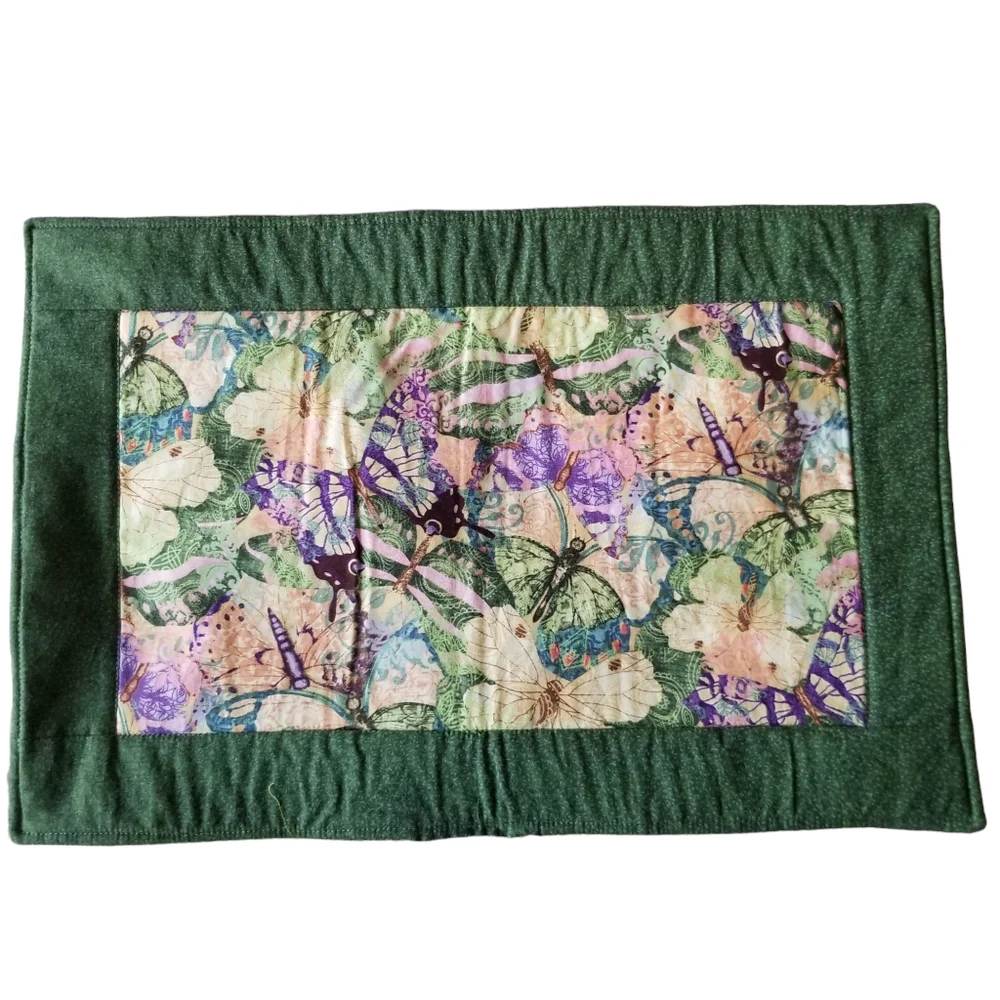 4 Handmade Reversible Quilted Placemats Patchwork Cottagecore Spring Butterflies